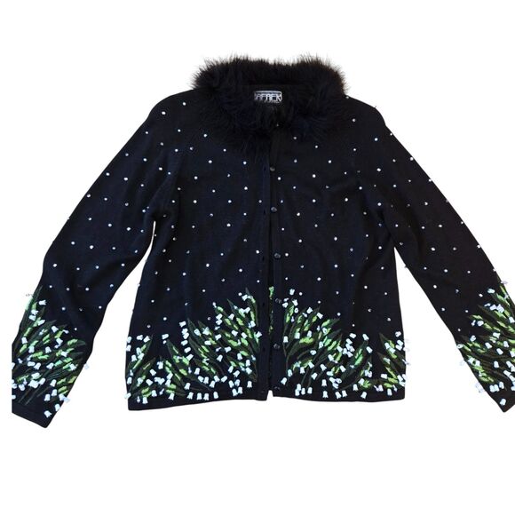 Vintage Berek Womens Sz S Sweater feather Collar Lily of the Valley Bell Flowers - Picture 3 of 12